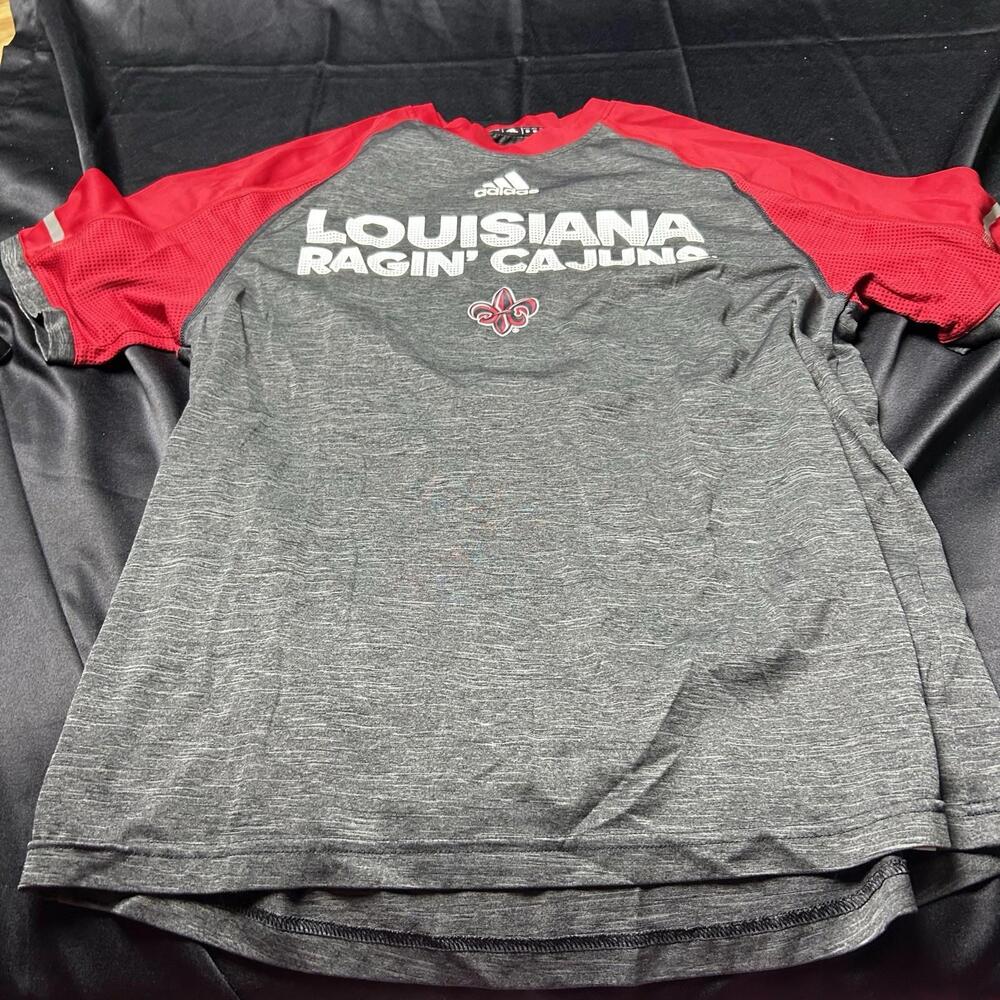 Adidas UNISEX red and grey ULL Ragin Cajuns athletic style shirt‎